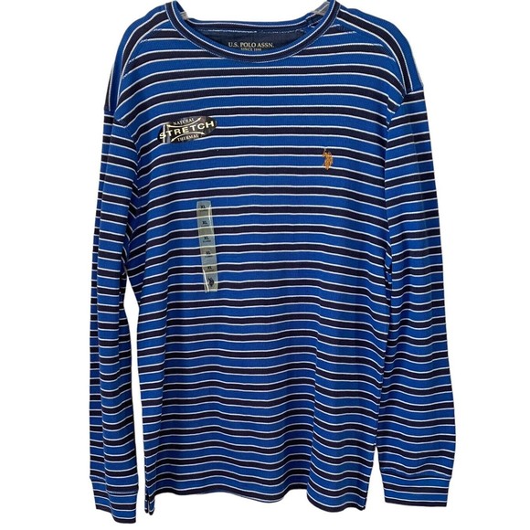 US Polo Assn Thermal Stretch Blue Striped Long Sleeve Shirt - Men’s Size XL - Picture 1 of 5